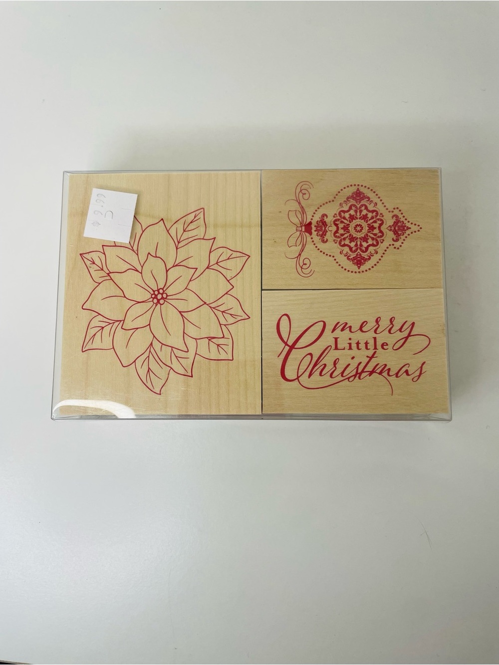 Christmas Holiday Wood Stamp Set, set of 3 red rubber stamps, Recollections